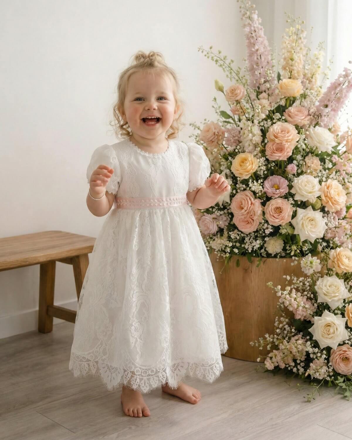 The Juliette | Ivory Floral Lace Christening & Flower Girl Dress