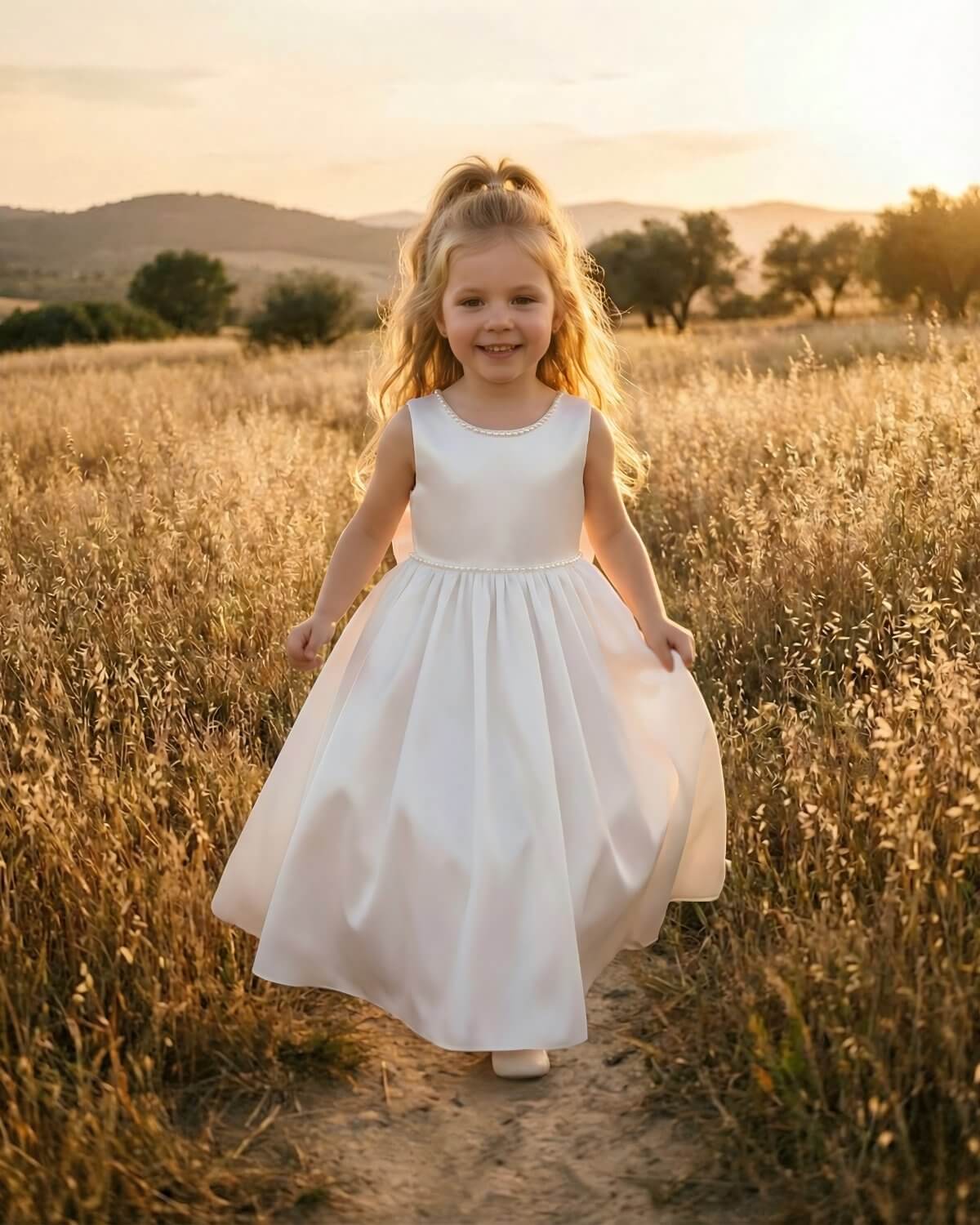 ivory satin flower girl dress The Grace