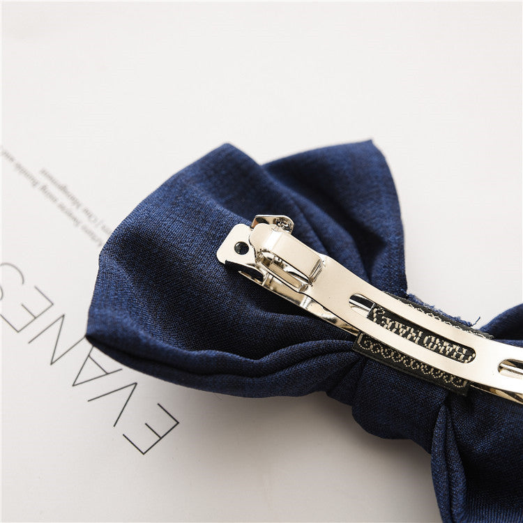 Light blue Linen Bow Hair Clip for Girls – Wedding Flower Girl Barrette, Oversized Classic Bow