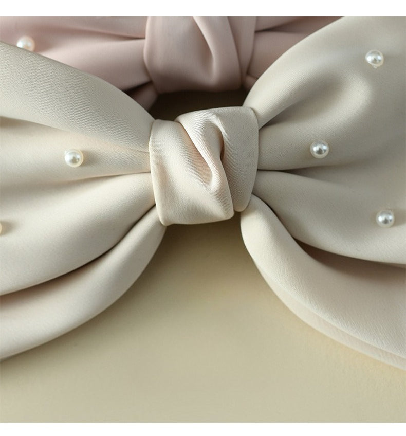 White Matte Satin Pearl Double-Layer Bow Hair Clip for Girls – Bridal/Flower Girl, 18cm