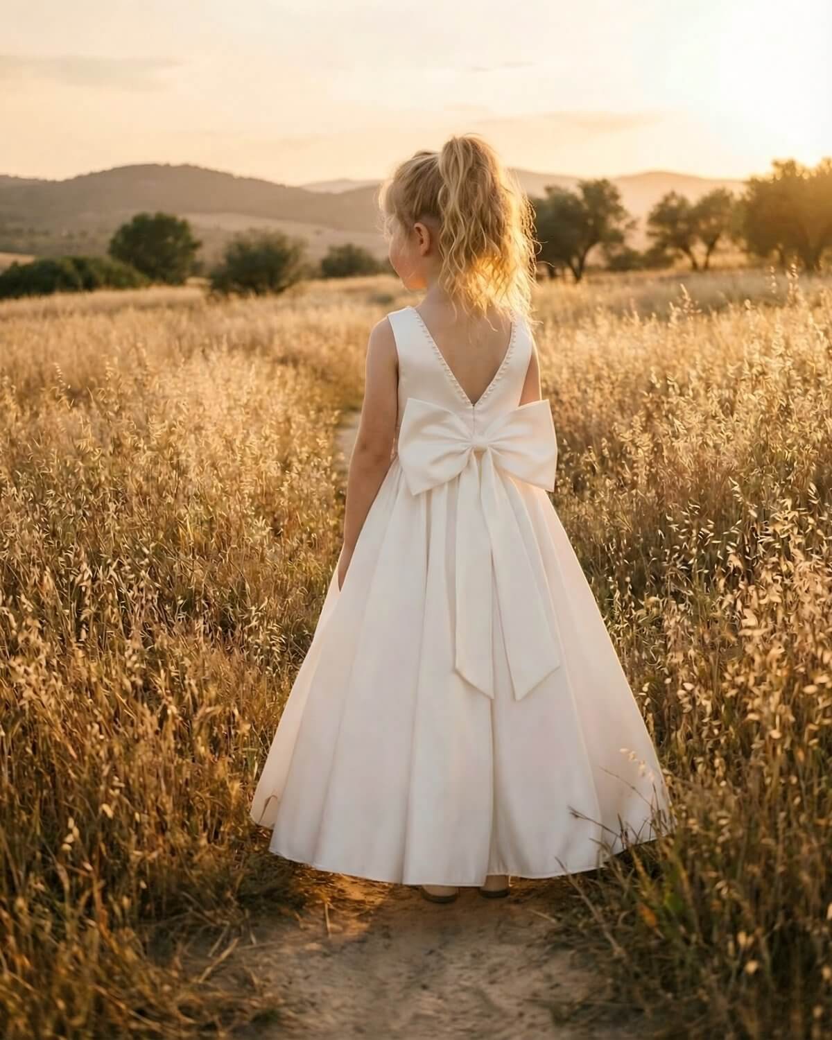 ivory satin flower girl dress The Grace