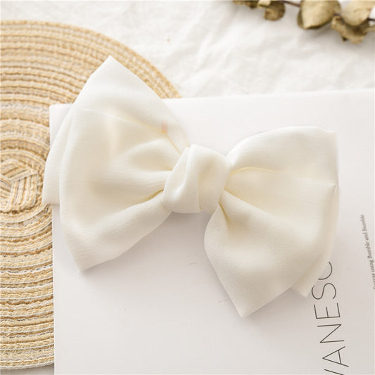 White Linen Bow Hair Clip for Girls – Wedding Flower Girl Barrette, Oversized Classic Bow