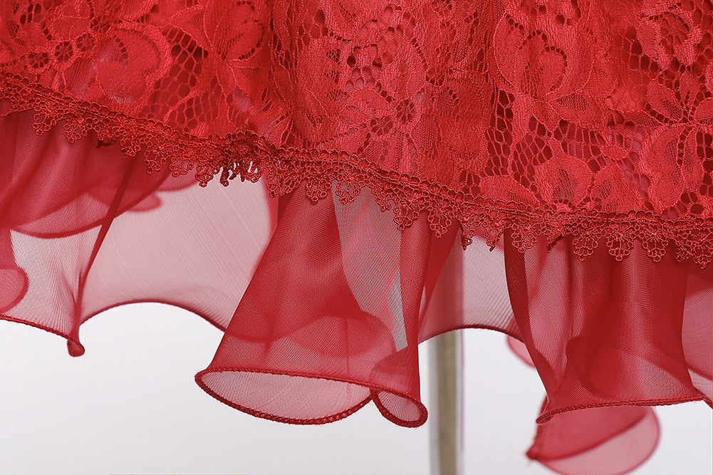 Royal Blue Lace Hi-Low Party Dress for Girls – Hand-Beaded Waist & Lace-Up Bow Back