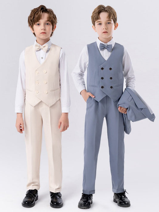 Boys dress vest set (long-sleeved shirt + vest + long pants + bow tie)