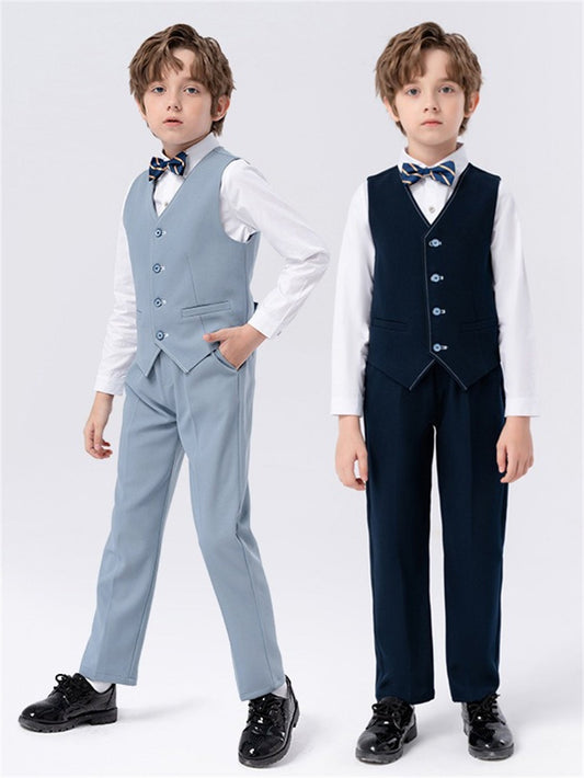 Children's four-piece suit (long-sleeved shirt + vest + pants + bow tie)