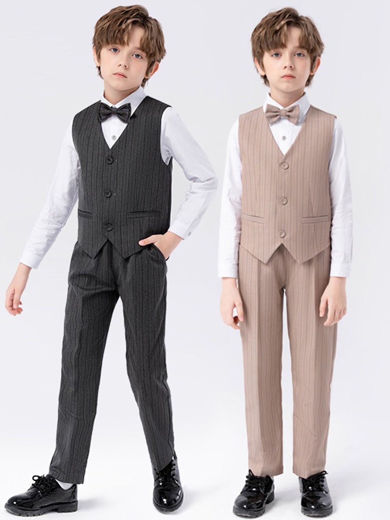 Boys Tonal Pinstripe Vest Set (5-Piece) – Ring Bearer & Beach Wedding Outfit