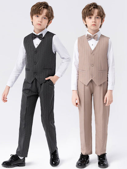 Boys Tonal Pinstripe Vest Set (5-Piece) – Ring Bearer & Beach Wedding Outfit