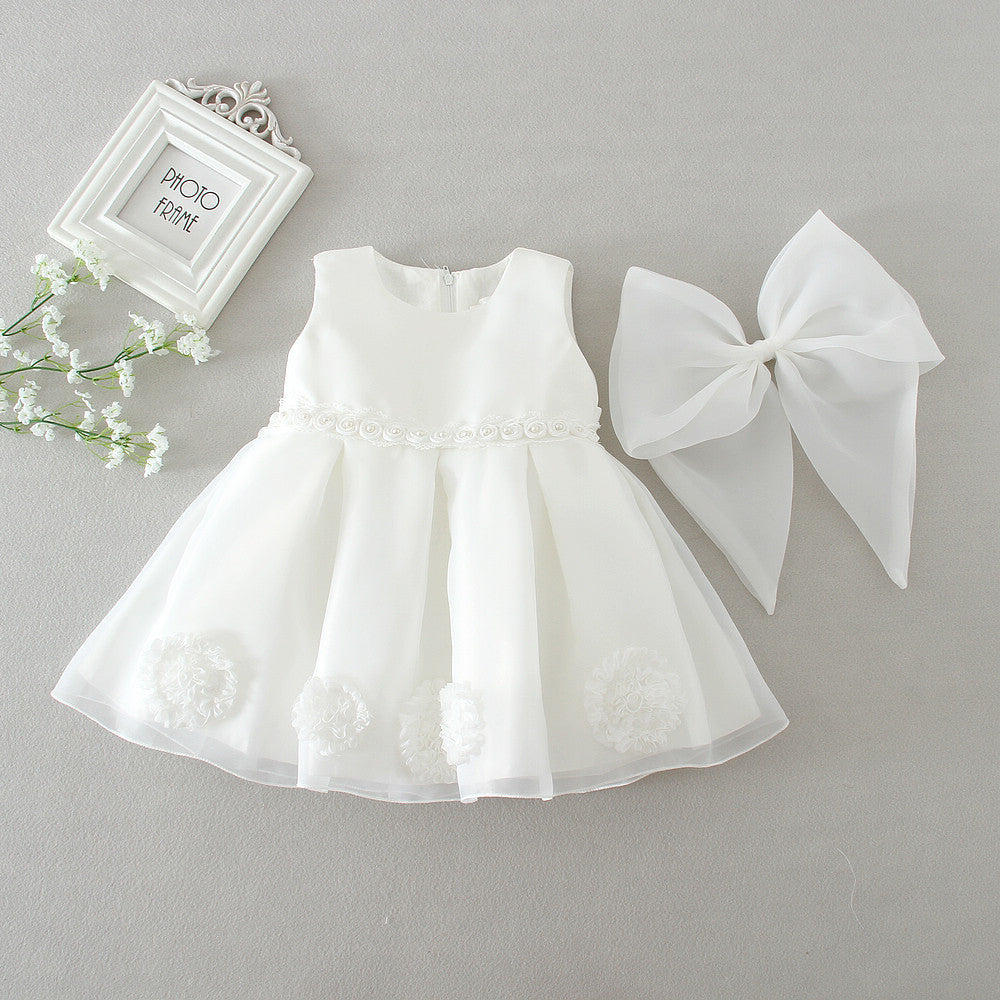 Ivory Double Bow Organza Flower Girl Dress – Garden Wedding & Outdoor Theme