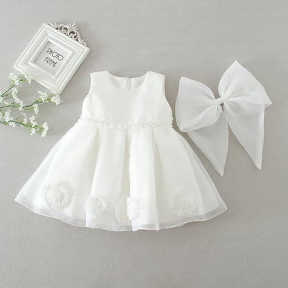 Ivory Double Bow Organza Flower Girl Dress – Garden Wedding & Outdoor Theme