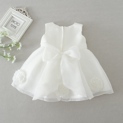 Ivory Double Bow Organza Flower Girl Dress – Garden Wedding & Outdoor Theme
