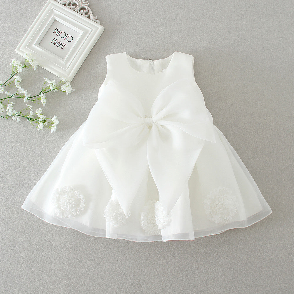 Ivory Double Bow Organza Flower Girl Dress – Garden Wedding & Outdoor Theme