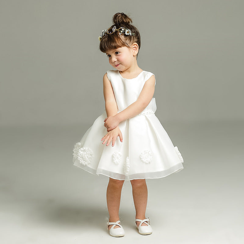 Ivory Double Bow Organza Flower Girl Dress – Garden Wedding & Outdoor Theme