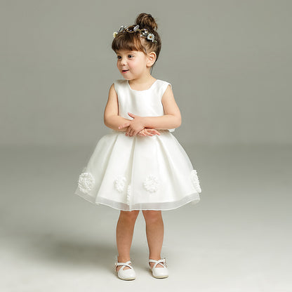 Ivory Double Bow Organza Flower Girl Dress – Garden Wedding & Outdoor Theme