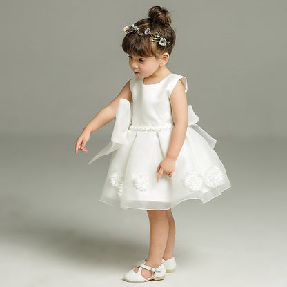 Ivory Double Bow Organza Flower Girl Dress – Garden Wedding & Outdoor Theme