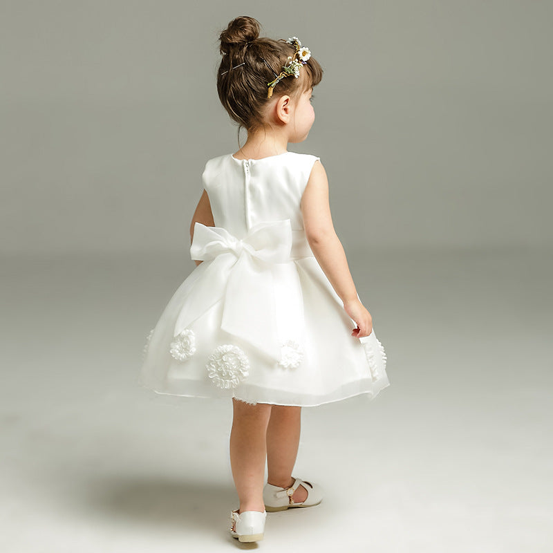 Ivory Double Bow Organza Flower Girl Dress – Garden Wedding & Outdoor Theme