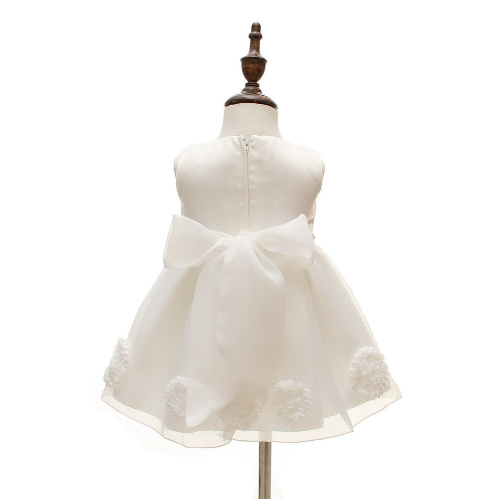 Ivory Double Bow Organza Flower Girl Dress – Garden Wedding & Outdoor Theme