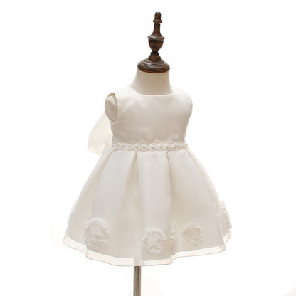 Ivory Double Bow Organza Flower Girl Dress – Garden Wedding & Outdoor Theme