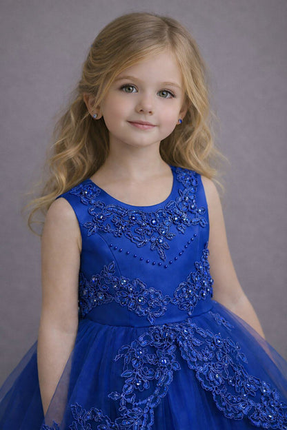 The Aurora High-Low Pearl & Lace Flower Girl Dress(Easy-Walk)