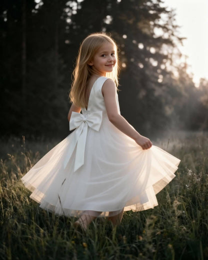 The Lily Ivory Satin & Tulle Flower Girl Dress