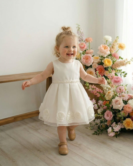 Ivory Double Bow Organza Flower Girl Dress – Garden Wedding & Outdoor Theme|The Rosalie