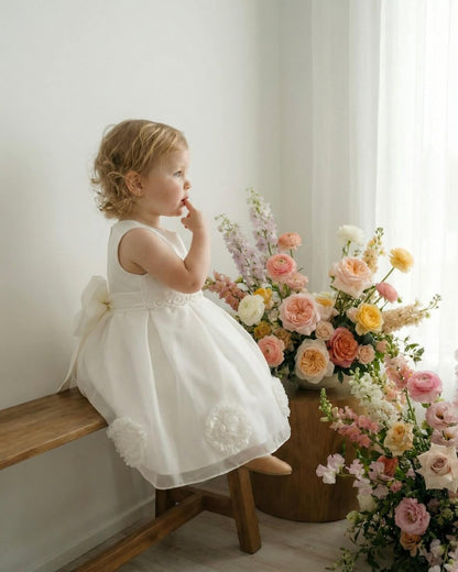 Ivory Double Bow Organza Flower Girl Dress – Garden Wedding & Outdoor Theme|The Rosalie