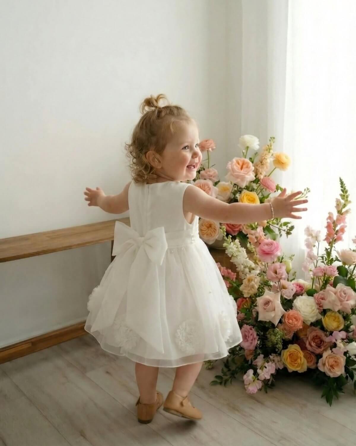 Ivory Double Bow Organza Flower Girl Dress – Garden Wedding & Outdoor Theme|The Rosalie