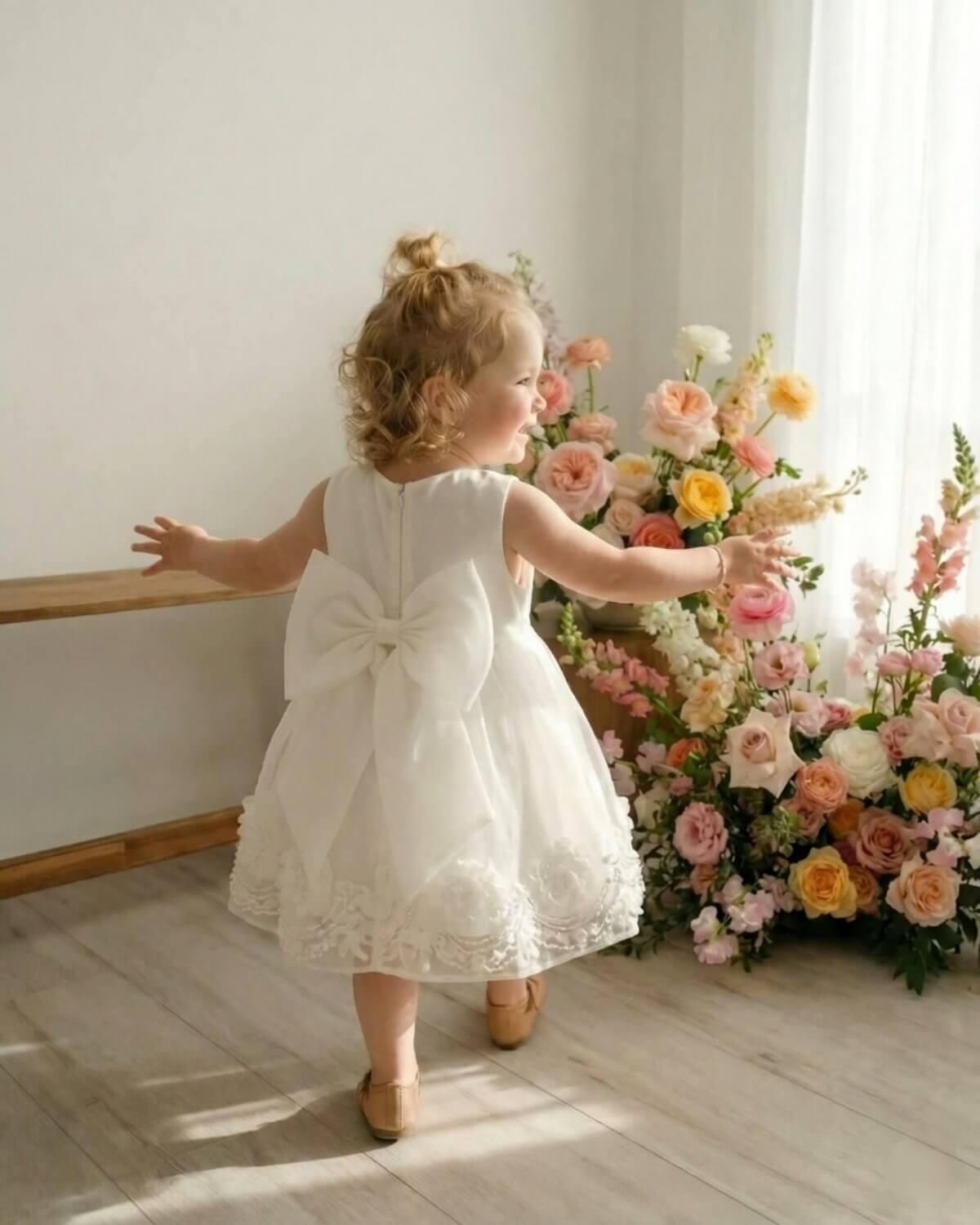 Ivory Double Bow Organza Flower Girl Dress – Garden Wedding & Outdoor Theme|The Rosalie