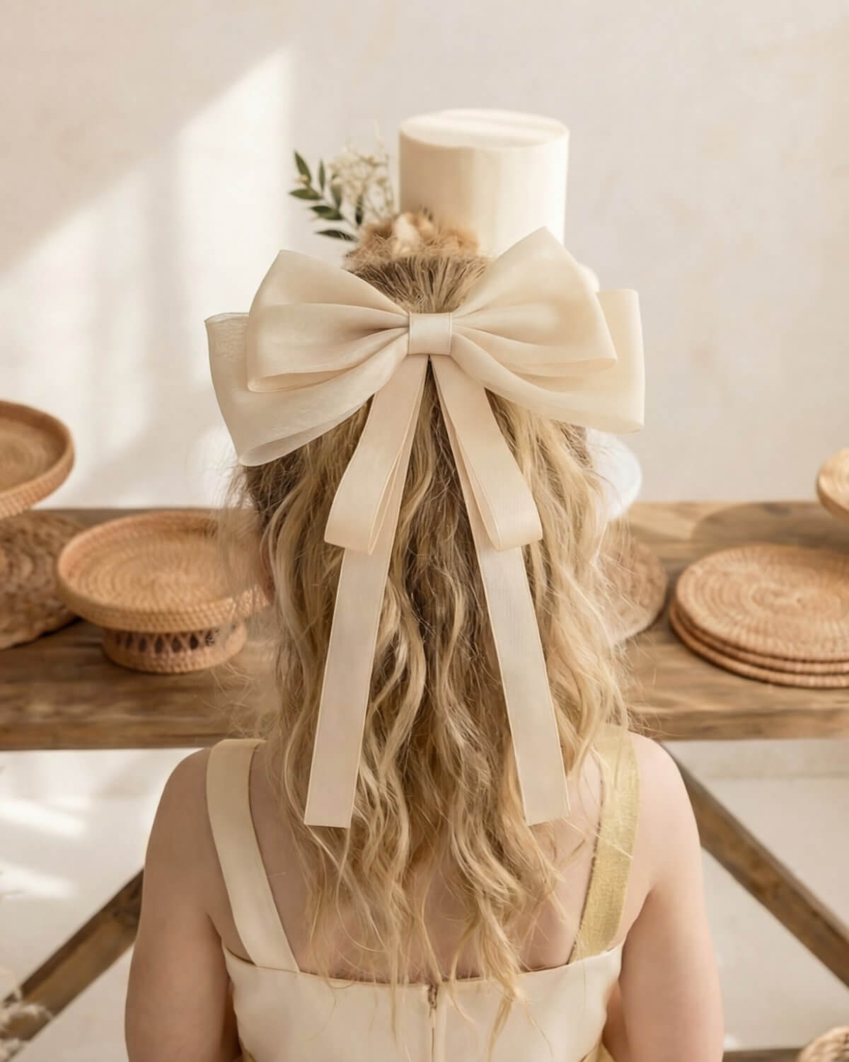 The "Aurelia" Shimmer Organza Bow with Satin Tails