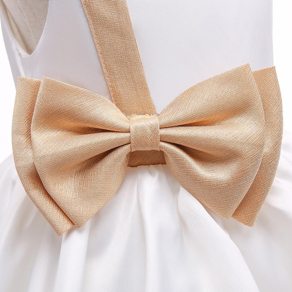 Kids Ivory Satin Party Dress with Champagne-Gold Bow | Wedding & Dinner Party