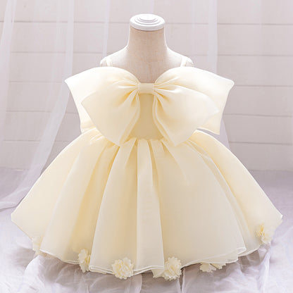 Baby & Toddler Giant Bow Satin & Organza Party Dress – Photo-Ready Statement Look (Detachable Back Bow)