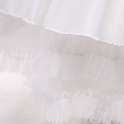 Kids Ivory Satin Party Dress with Champagne-Gold Bow | Wedding & Dinner Party