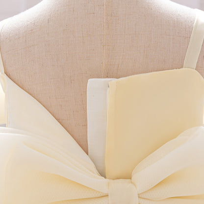 Baby & Toddler Giant Bow Satin & Organza Party Dress – Photo-Ready Statement Look (Detachable Back Bow)