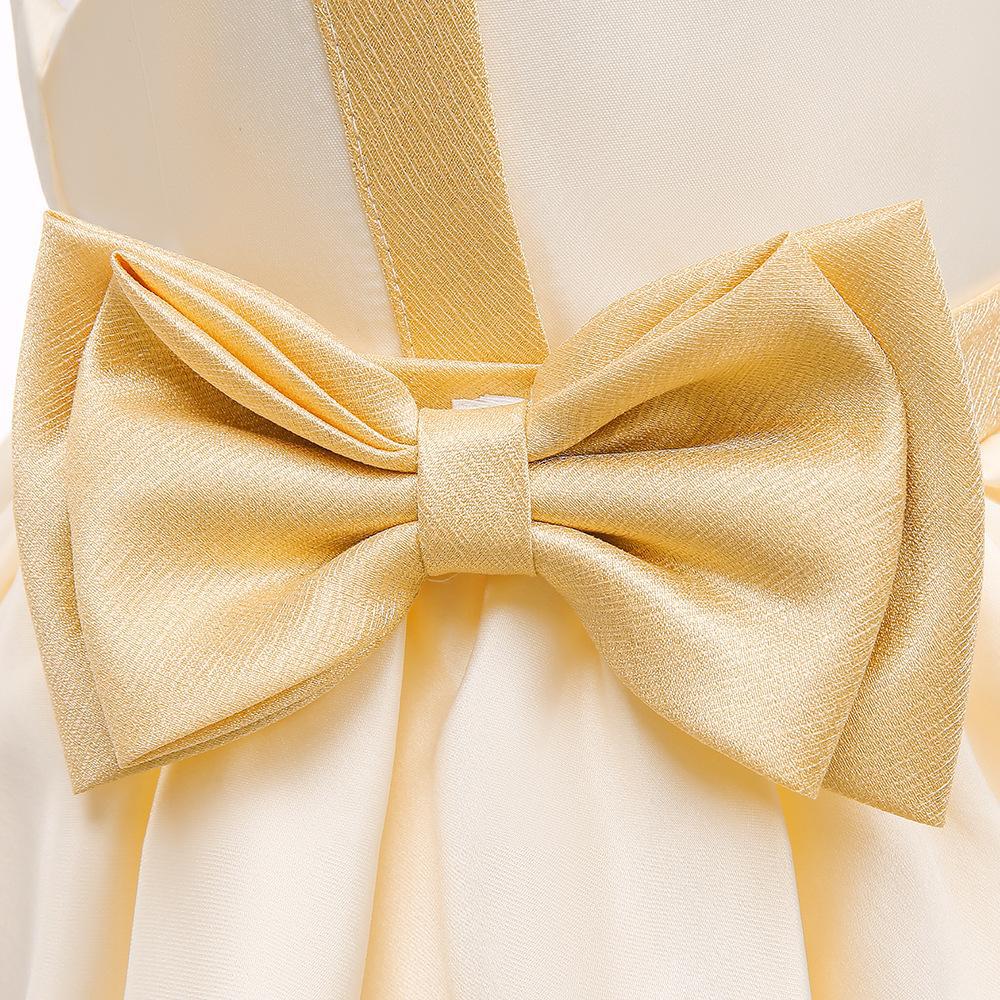 Kids Ivory Satin Party Dress with Champagne-Gold Bow | Wedding & Dinner Party