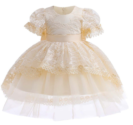 Pink Lace High-Low Flower Girl Dress with Back Bow | Lightweight Ceremony