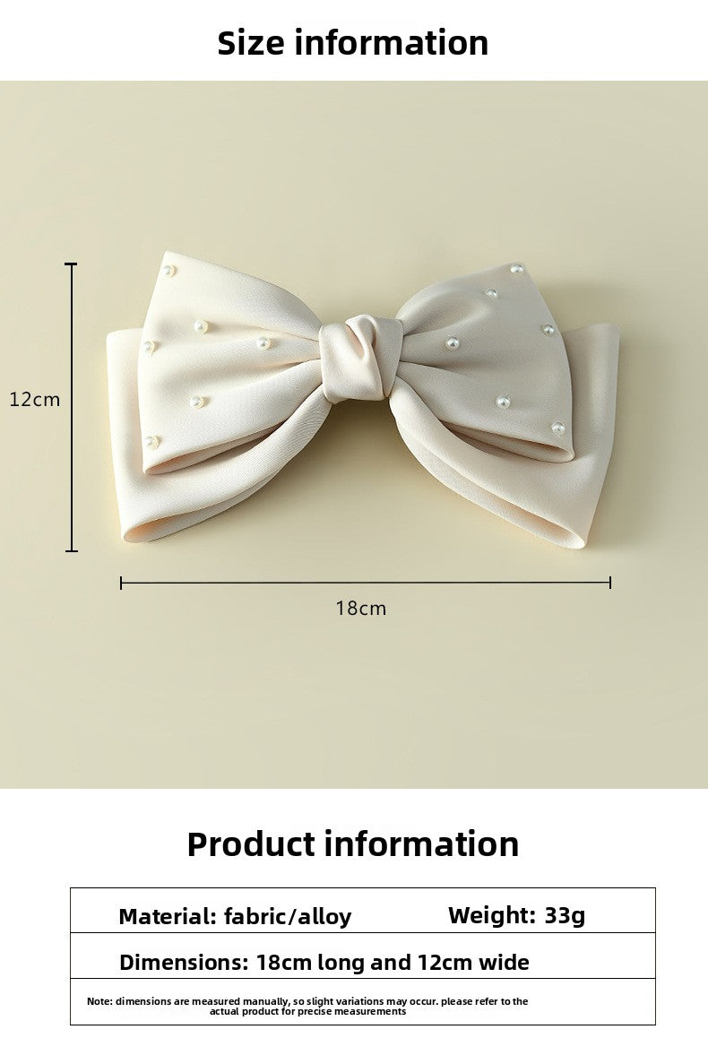 White Matte Satin Pearl Double-Layer Bow Hair Clip for Girls – Bridal/Flower Girl, 18cm