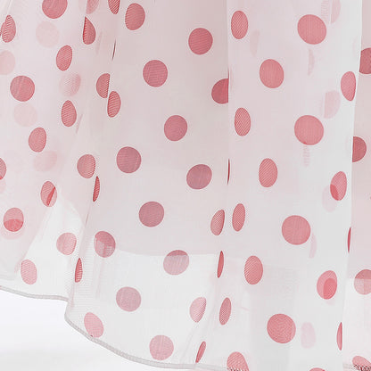 Girls Polka Dot Puff Sleeve High-Low Party Dress – Organza Overlay & Satin Lining