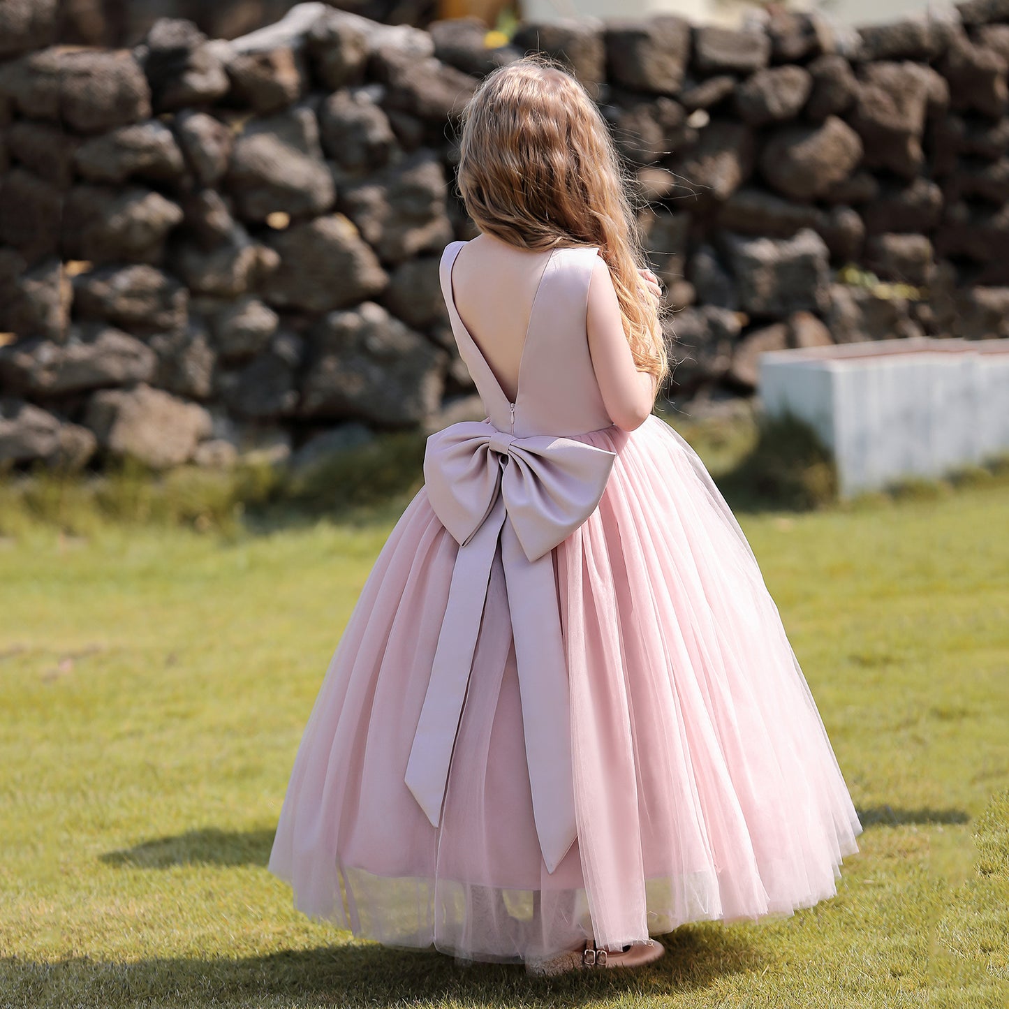 Amelia Ivory Bow-Back Tulle Flower Girl Dress