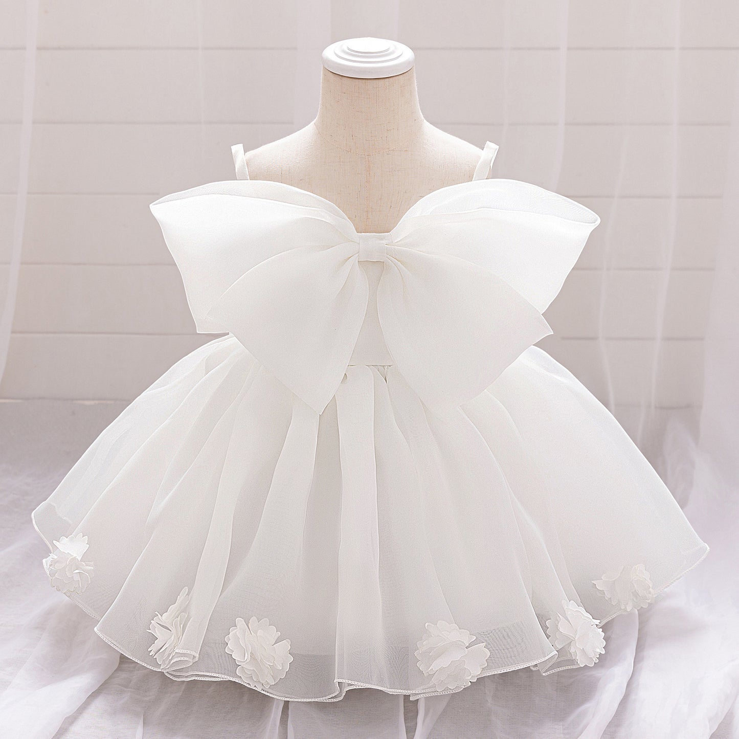 Baby & Toddler Giant Bow Satin & Organza Party Dress – Photo-Ready Statement Look (Detachable Back Bow)