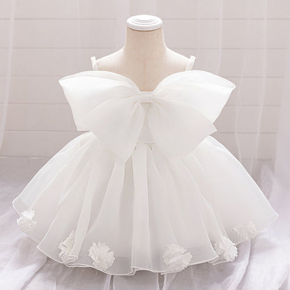 Baby & Toddler Giant Bow Satin & Organza Party Dress – Photo-Ready Statement Look (Detachable Back Bow)