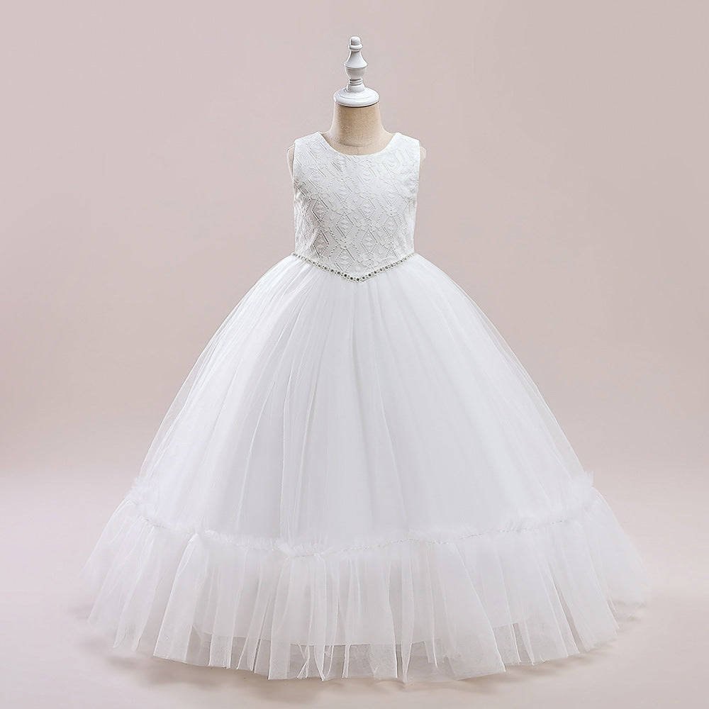 Lace Bodice Tulle Flower Girl Dress with Crystal Belt & Back Bow
