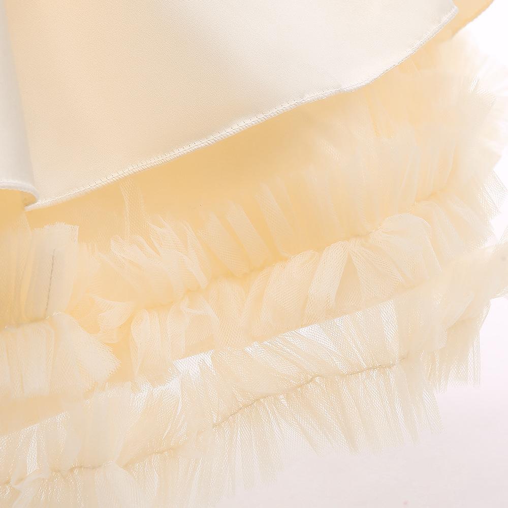 Kids Ivory Satin Party Dress with Champagne-Gold Bow | Wedding & Dinner Party