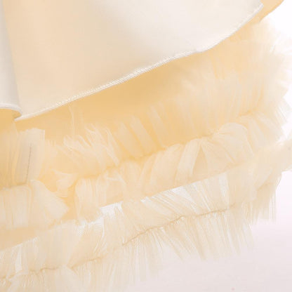 Kids Ivory Satin Party Dress with Champagne-Gold Bow | Wedding & Dinner Party
