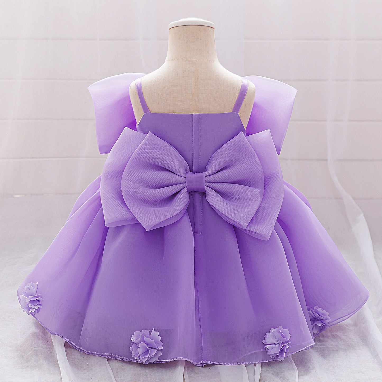 Baby & Toddler Giant Bow Satin & Organza Party Dress – Photo-Ready Statement Look (Detachable Back Bow)
