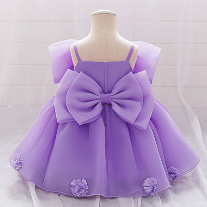 Baby & Toddler Giant Bow Satin & Organza Party Dress – Photo-Ready Statement Look (Detachable Back Bow)