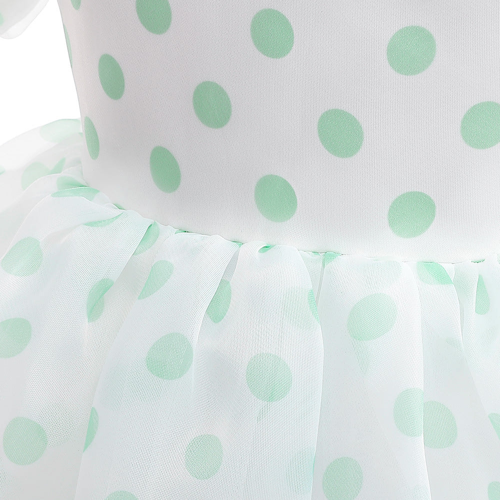 Girls Polka Dot Puff Sleeve High-Low Party Dress – Organza Overlay & Satin Lining