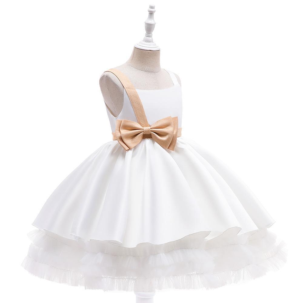 Kids Ivory Satin Party Dress with Champagne-Gold Bow | Wedding & Dinner Party