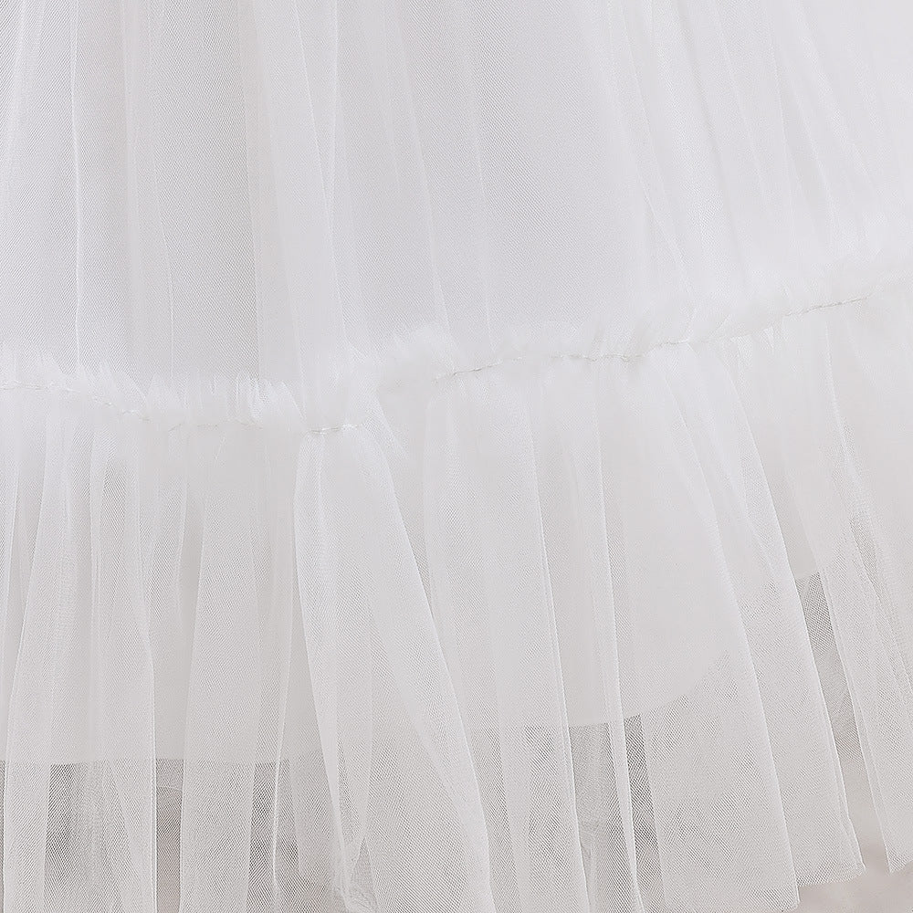 Lace Bodice Tulle Flower Girl Dress with Crystal Belt & Back Bow