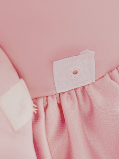 Blush Pink Satin Flower Girl Dress with Pearl Neckline & Bow Back