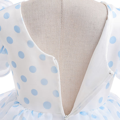 Girls Polka Dot Puff Sleeve High-Low Party Dress – Organza Overlay & Satin Lining
