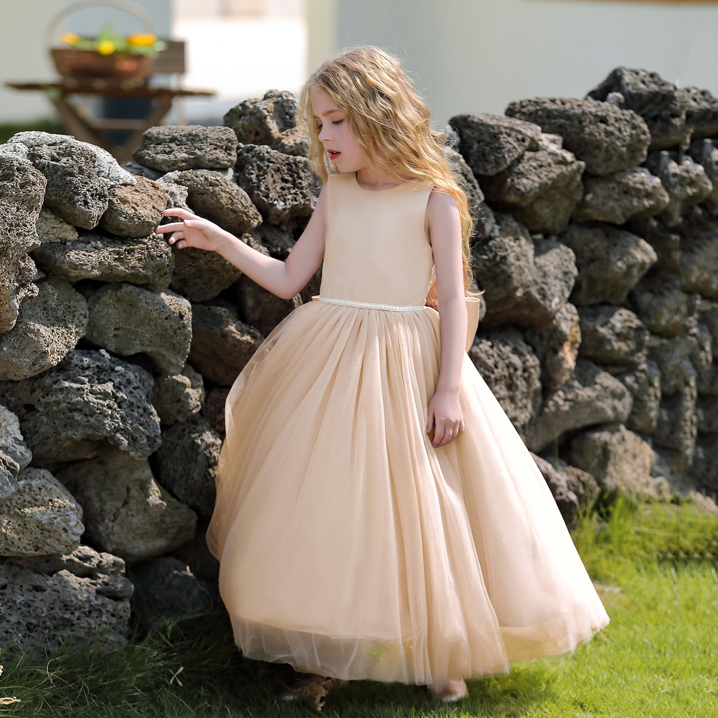 Amelia Ivory Bow-Back Tulle Flower Girl Dress
